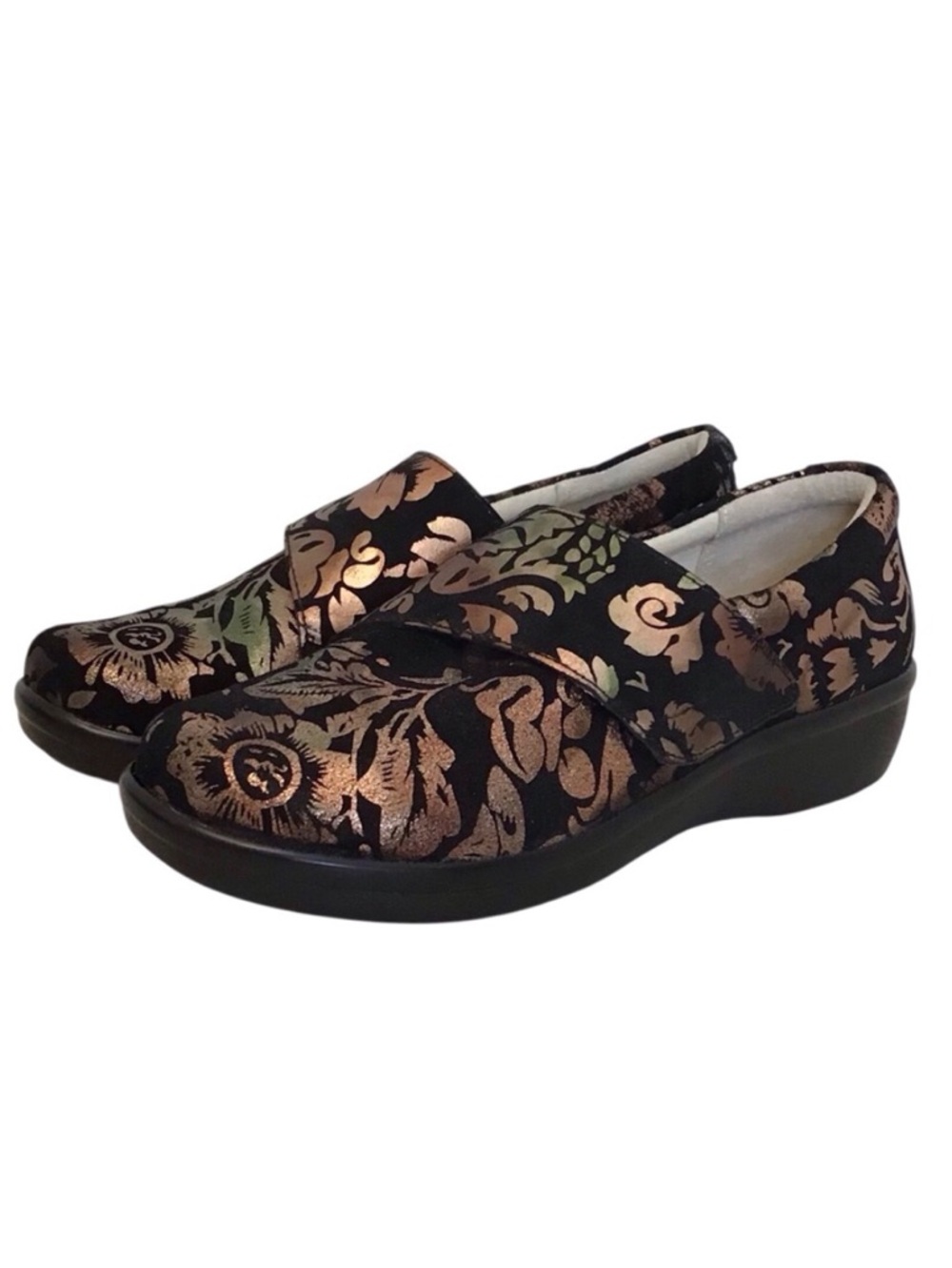 Alegria 36 (US 6-6.5) Lauryn Floral Metallic Leather Women's Comfort Shoes Black
